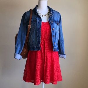 CHARLOTTE RUSSE Red Lace Open Back Skater Dress